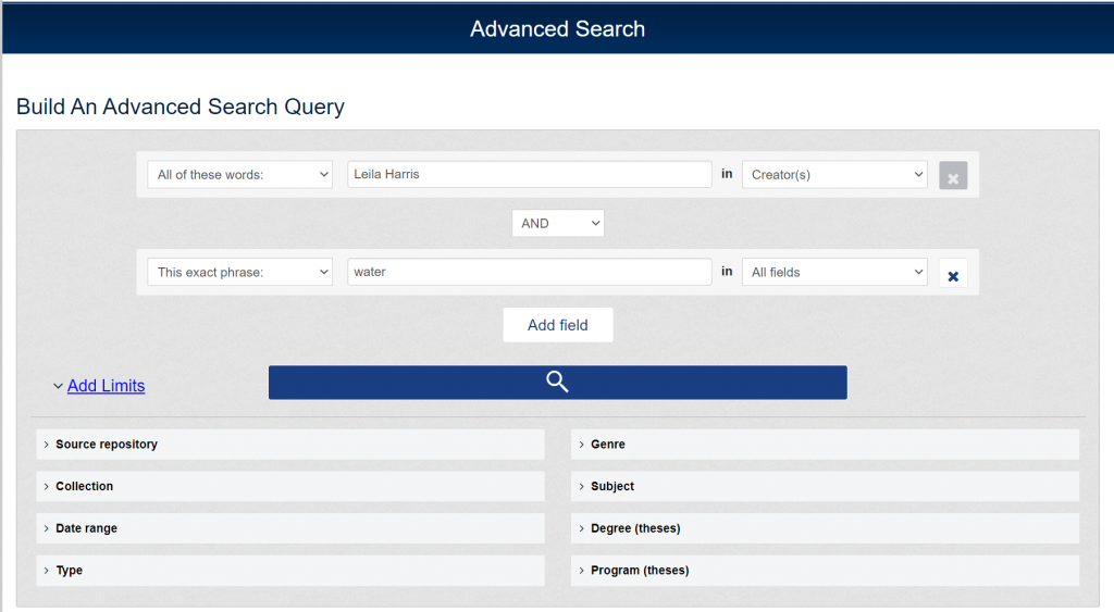 Limits option in the OC Advanced Search Query Interface