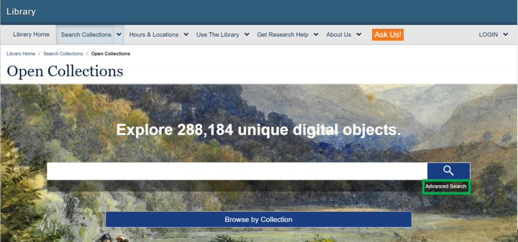 Screenshot of the Open Collections homepage